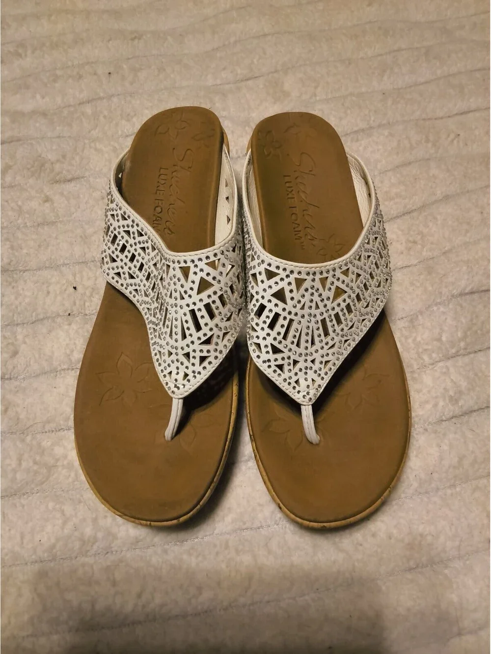 Skechers White Laser Cut Wedge Sandals Size 8